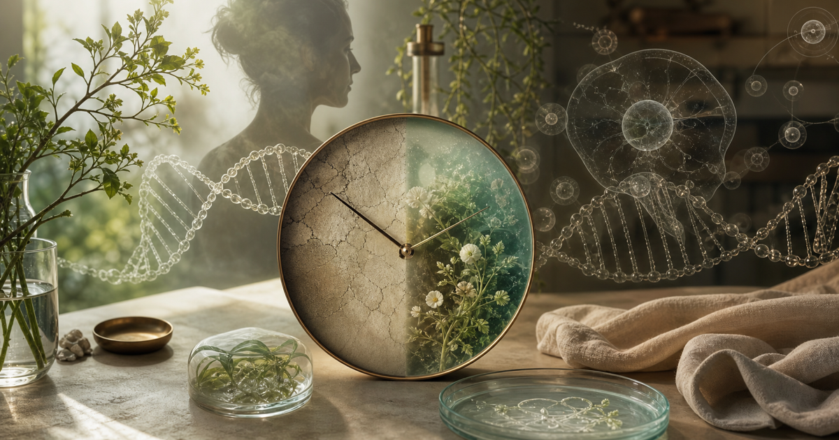 Generated editorial illustration for The Epigenetic Clock: Your DNA Keeps a Receipt.