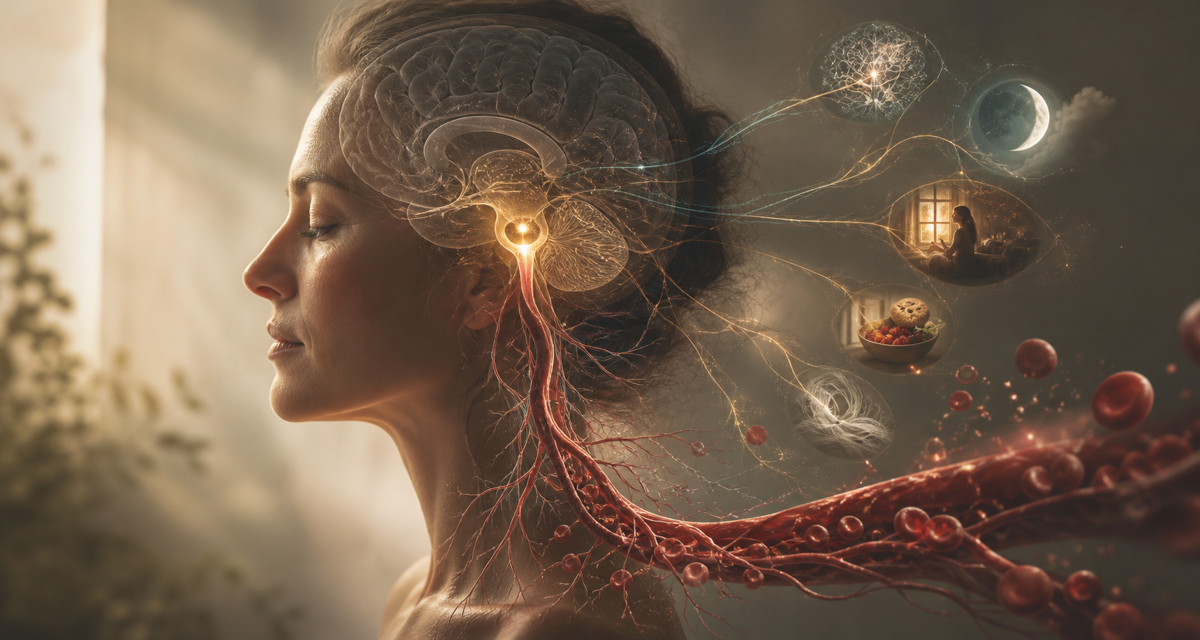 Generated editorial illustration for The Brain Structure That Talks Directly to Your Blood.